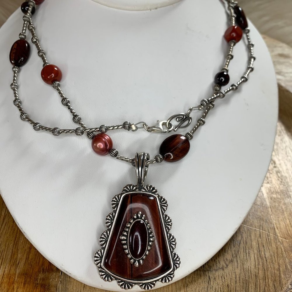 Carolyn Pollack Vintage Red Tiger Eye 925 Necklace